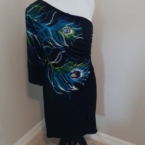 Bisou Bisou one shoulder dress peacock NWT 10